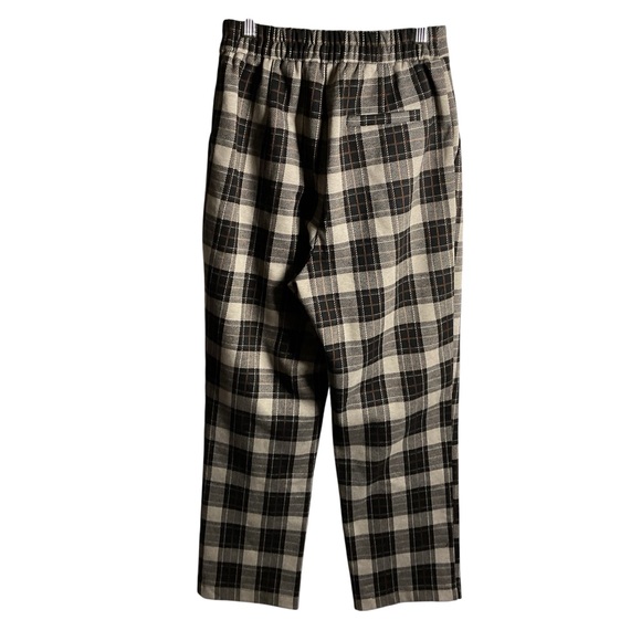 Womens Plaid Pants Trousers Black Cream Pockets Comfy Elastic High Waist - Picture 3 of 4